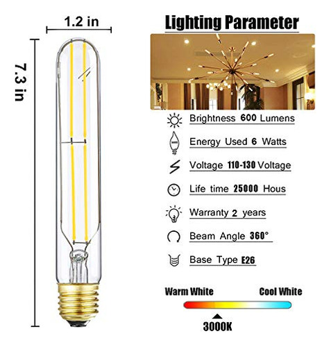 Bombilla Led T10, Bombillas Tubulares Led Regulables De 6 W,