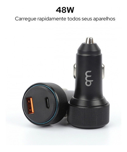 Carregador Veicular Usb-c E A Wb Turbo 48w Preto