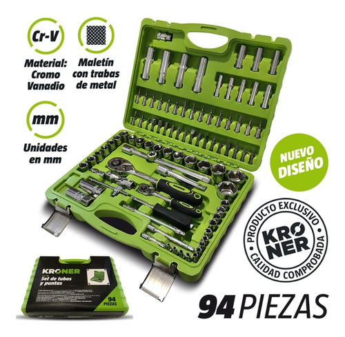 Set Juego De Tubos Llaves Puntas Kroner De 94 Piezas Cromo V