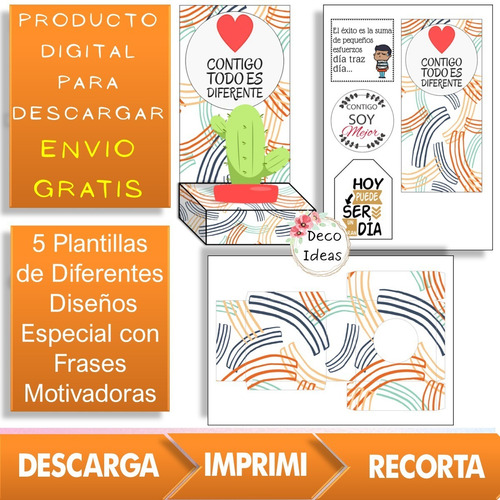 Imagen 3 de 4 de Imprimible Caja Porta Maceta 003 Frase Con Frase Positiva