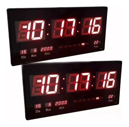 Reloj Digital De Pared Led 46x22cm Temperatura Calendario