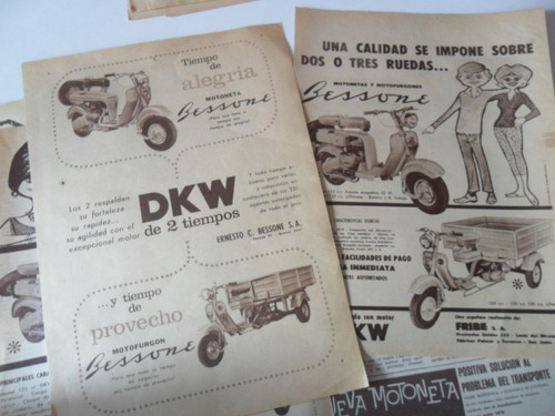 Lote 6 Publicidad Bessone Dkw 125 Moto Motoneta Antigua 