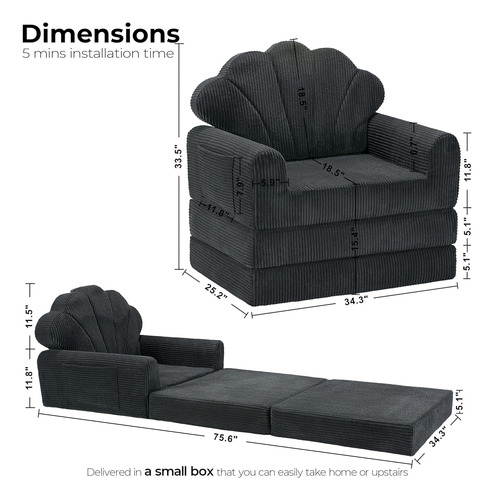 Likimio Sofá Cama Plegable Perezoso Negro Rayado
