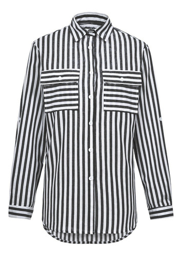 Blusa Para Mujer, Estampado A Rayas, Manga Larga, Talla S