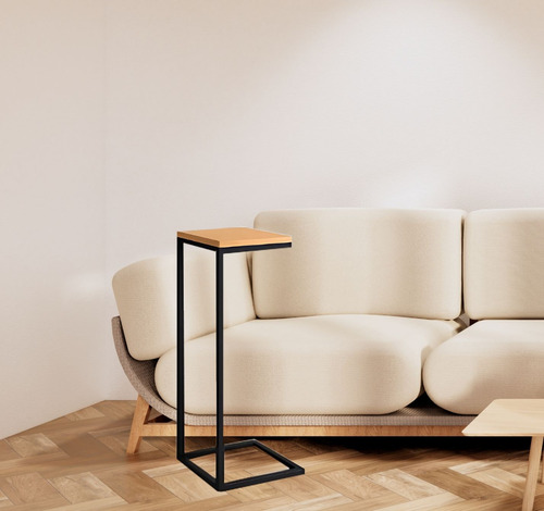 Mesa De Arrime Para Sillón Auxiliar Hierro Y Madera Pino Negro Y Madera C/ Cetol