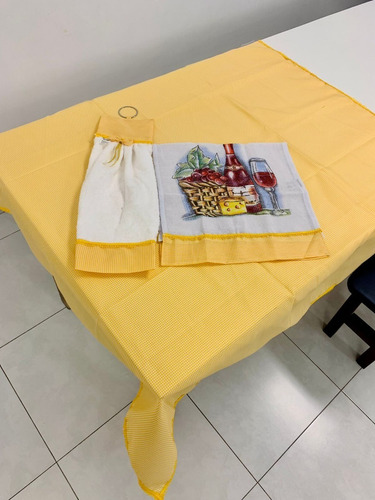 Kit Cozinha Amarelo Pano De Prato Bate Mão E Toalha De Mesa