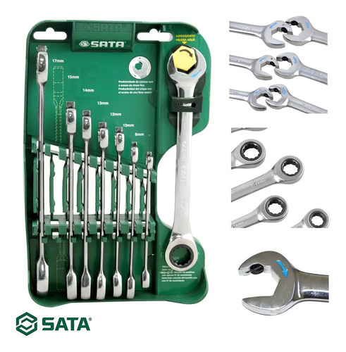 Kit Jogo De Chave Combinada Catraca 8 A 19 Mm 8 Peças Sata