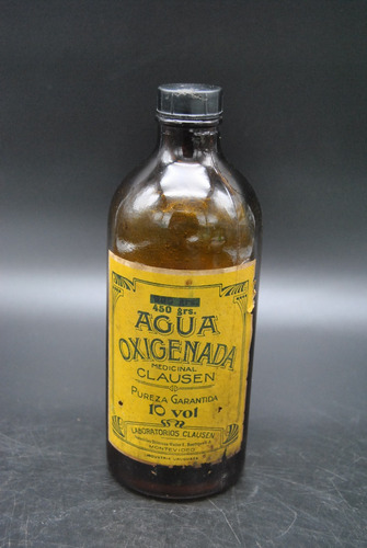 Antiguo Frasco Farmacia Agua Oxigenada Clausen Vintage