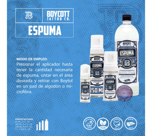 Espuma 100% Natural Limpiadora Tatuaje Boycott 250ml