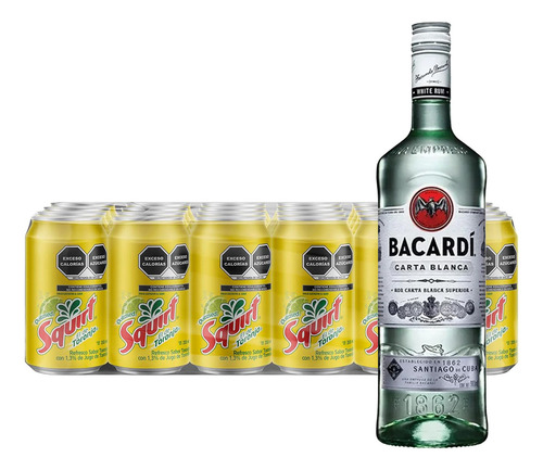 Pack 24 Squirt 355 Ml + Ron Bacardi Carta Blanca Superior 98