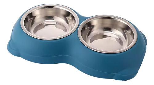 Comedouro Para Cães De Inox Duplo Pote Ração Elevado Azul