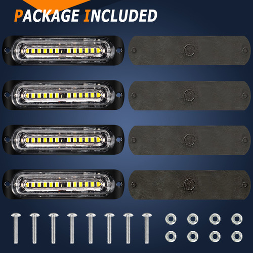 Mm J 4 Luces Led Intermitentes Para Parrilla, 12 Led, Color