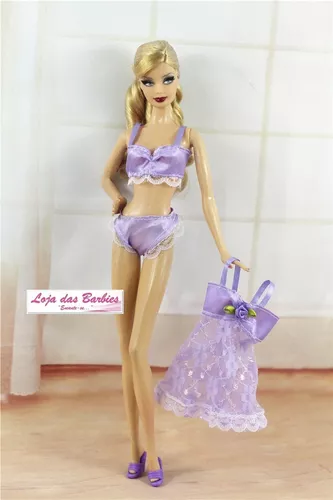 Lingerie Lilás Boneca Barbie Roupa Sutiã Calcinha Camisola