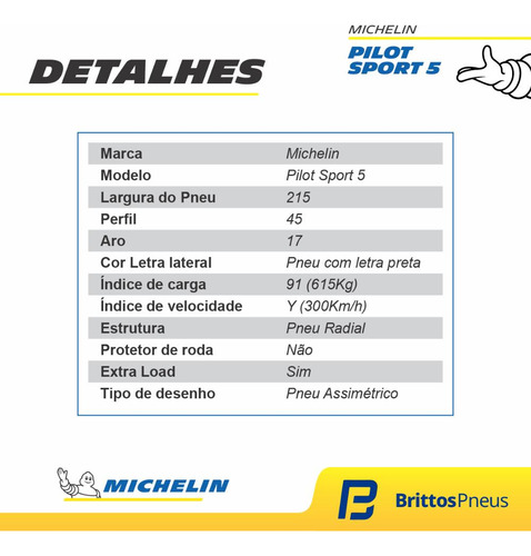 Pneu Pulse Aro 17 Michelin Pilot Sport 5 215/45 R17