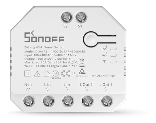 Imagen 2 de 7 de Sonoff 2 Gang Wifi Smart Switch Interruptor 2 Salida Dual R3