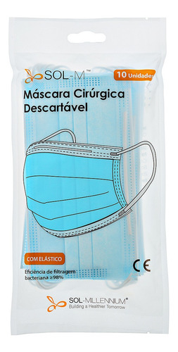 Máscara Descartável Tripla Camada Com Clipe Nasal C/ 10 Un