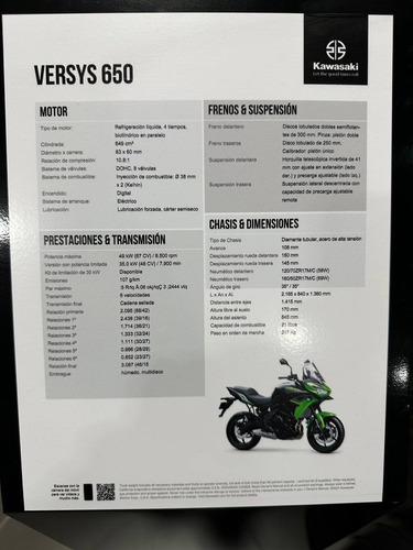 Imagen 8 de 18 de Kawasaki Nueva Versys 650 2023 0km Oportunidad Santander