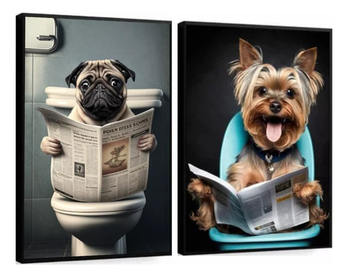 Quadros Decorativos Para Banheiro Pug Cachorro Yorkshire
