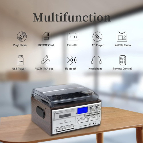 Tocadisco Musitrend 9 Em 1, 3 Velocidades, Bt, Usb, Marron