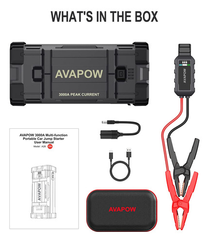 Batería De Coche Jump Starter Avapow A28 3000a Peak 12 V Lit