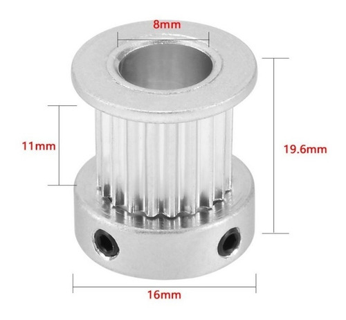 Polia Gt2 20 Dentes Alumínio Furo 8mm Correia 9mm E 10mm