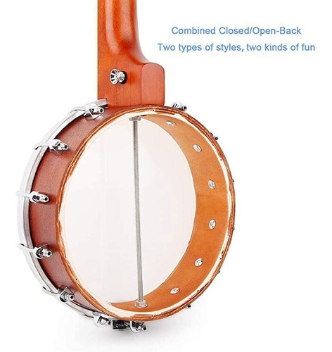 Imagen 4 de 7 de Vangoa Banjo Uke, 4 Cuerdas Banjolele Con Apoyabrazos, Conc.