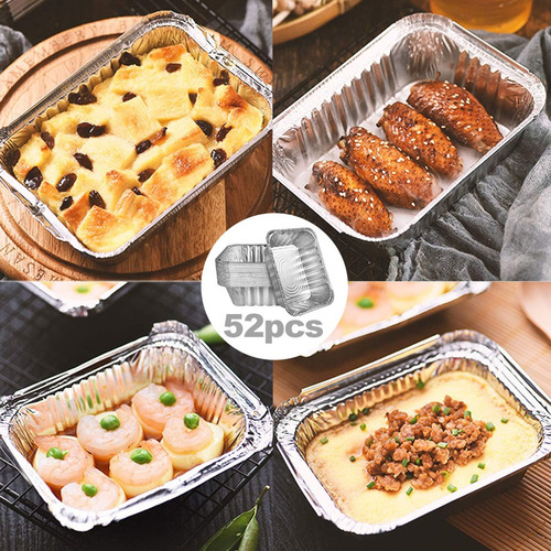 Molde De Aluminio Desechable Con Tapa 16.5 X 13 Cm 52 Piezas