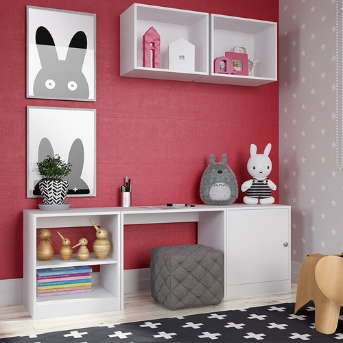 Quarto Infantil Conjunto Balcão Bancada E Cubo - Branco