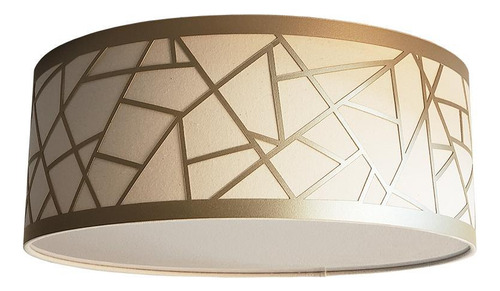 Luminária Plafon Recorte Bronze Cúpula Tecido Cru 30x15