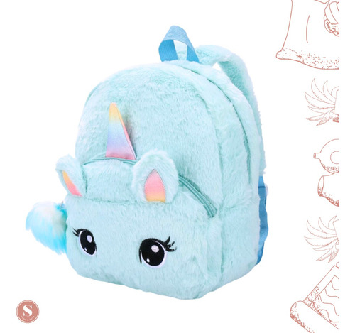 Mochila Unicornio Kawaii Niña Infantil Peludita