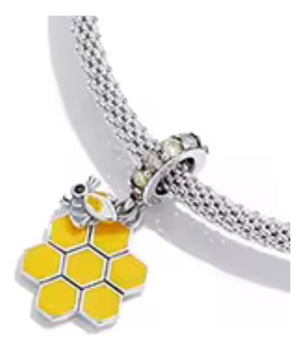 Charm 100% Plata S925 Dije Panal Miel Abeja Reina Apicultor Plata
