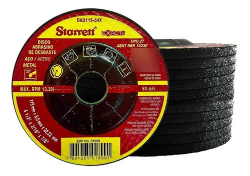 Disco De Desbaste 4.1/2 X 5.0mm 6 Und Starrett Dad115-54 Color Rojo