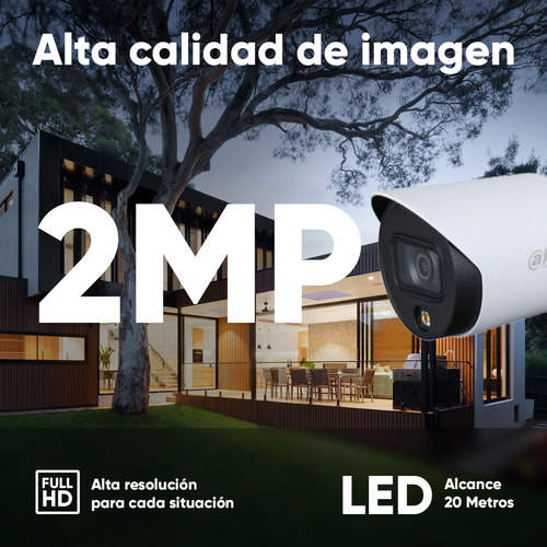 Dahua Cámara Bullet 0360b-plus-hera-g Full Color De 2 Mp 1080p Con Protección Metálica Microfono Integrado Lente De 3.6mm Metalica Wdr Real De 130 Db Led Para 20 Mts Ip67 0360b Starlight