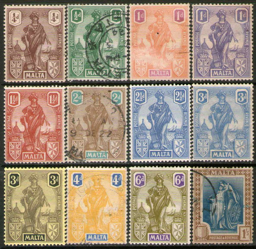 Malta Serie X 12 Sellos Figuras Alegóricas Años 1922-26