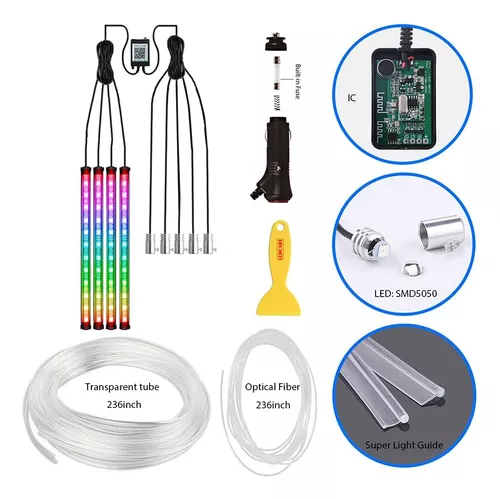 LEDCARE RGB - Tira de luces LED para el interior del coche, multicolor 5 en  1, kits de iluminación ambiental con fibra óptica de 236 pulgadas, 16