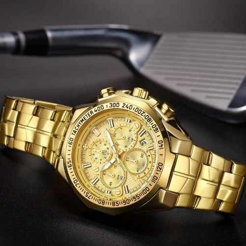 Relogio De Pulso Masculino Dourado De Luxo Prova De Água Wwoor