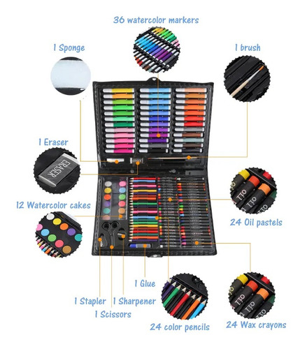 Juego De Arte Para Colorear Kit De Pintura P/ Dibujo 150 Pzs