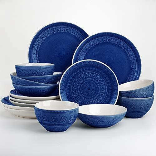 Set De Vajilla 16 Piezas Euro Ceramica Color Azul Diseño