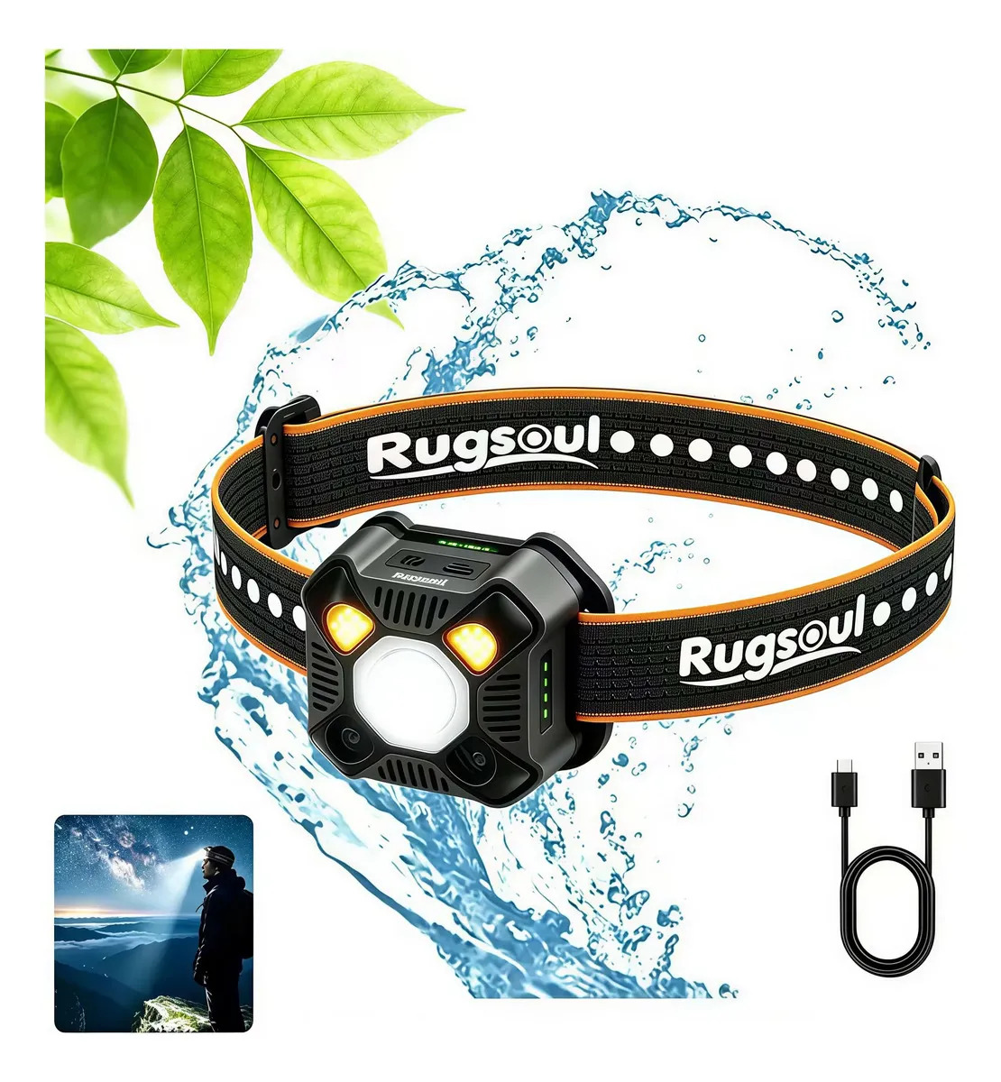 Lámpara de Cabeza LED Skykey Recargable para Camping, IP68 y 5 Modos de Luz
