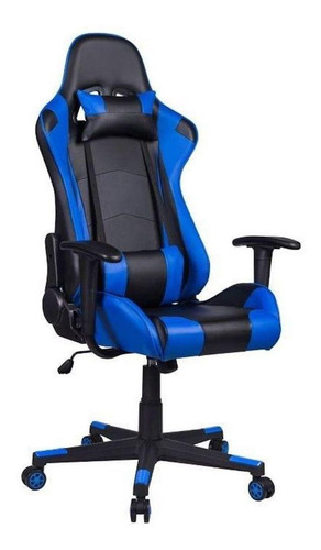 Cadeira de escritório Pelegrin 3012 gamer ergonômica preta e azul con estofado do couro sintético