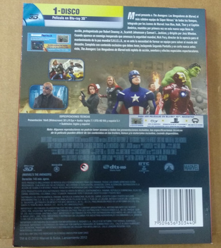Los Vengadores De Marvel 3d Bluray Nuevo Con Slip Case