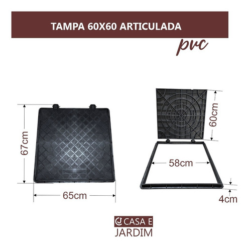 Tampa Pvc Articulada 60x60 Casa E Jardim Preto Fosco
