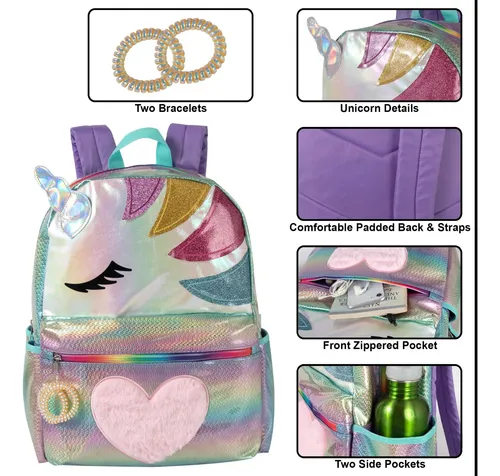 Mochila Holográfica Impermeable De Unicornio Arcoíris Emma &