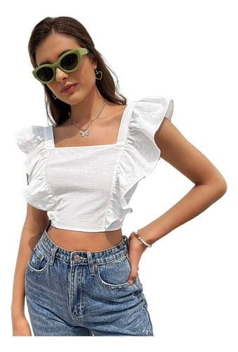 Camiseta Mujer Cuello Cuadrado Top Sin Mangas Corto