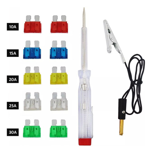 Kit 10 Fusível Automotivo Chave Teste Garra Jacaré Universal