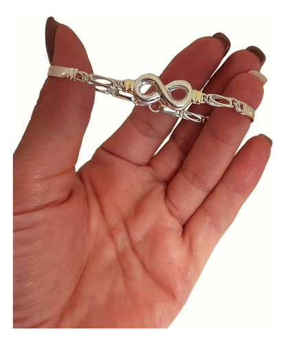 Pulsera Esclava Semirigida Con Centro Flor Plata Y Oro