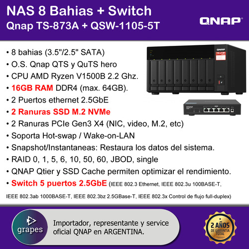 Nas Storage Qnap Ts873a 16gb Ryzen Raid +switch 5p 2.5g