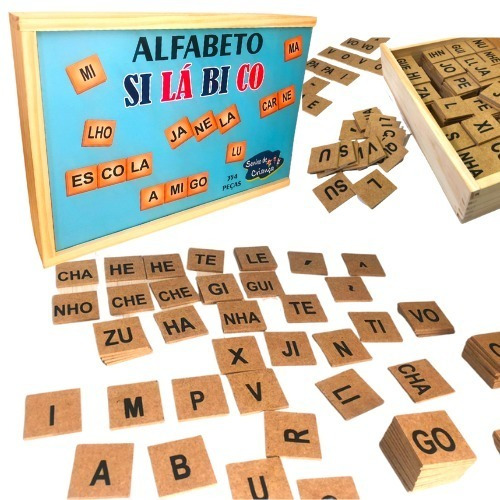 Alfabeto Silábico 354 Peças Em Madeira Mdf Educativo Escolar