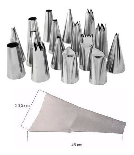 Bicos Para Confeitar Inox Com 16 Peças+1 Saco Para Confeitar