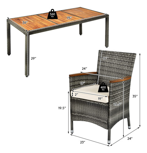Juego De Comedor De Patio 9 Piezas Madera De Acacia Y Mimbre